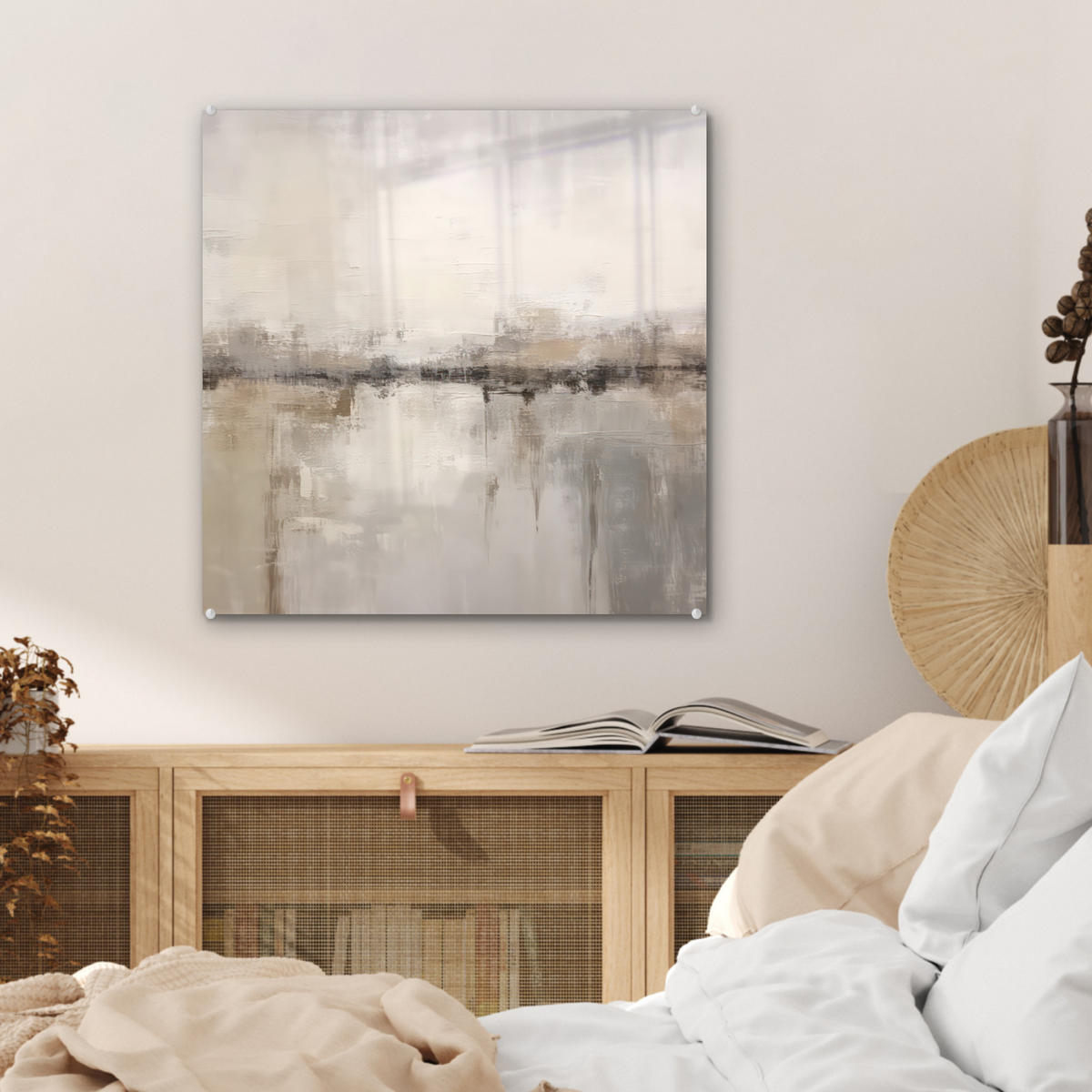 ACRYLGLASBILD Moderne Kunst - Abstrakt - Beige 50x50 cm - Beige, Glas (50/50cm) - MuchoWow