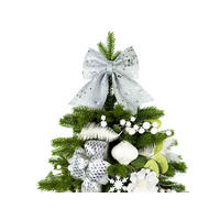 WEIHNACHTSBAUM künstlicher 60 cm mit LED-Beleuchtung, WEISSEMELODIE II, mit 29 Weihnachtsbaumschmuck, Pflanztopf mit Jutesack - Silberfarben/Weiß, Kunststoff/Stein (40/60cm) - LAALU