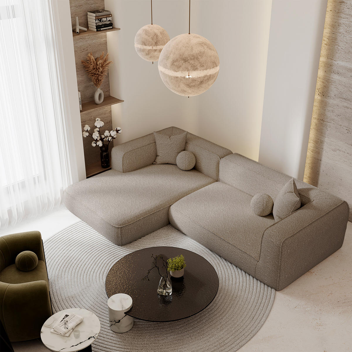 ECKSOFA (links) SOFIA Frottee Taupe 255cm - Taupe, Textil (255/166cm) - Premium Interiors