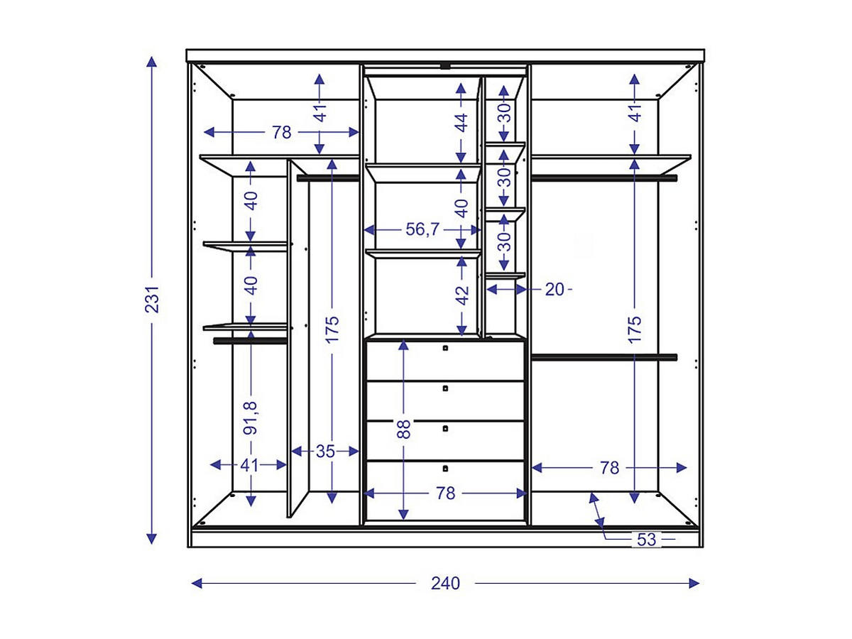 KLEIDERSCHRANK - 240 cm x 53 cm - Holz, Platte - Naturfarben Hell BODIL - Naturfarben, Holz (240/231/53cm) - Vente-Unique