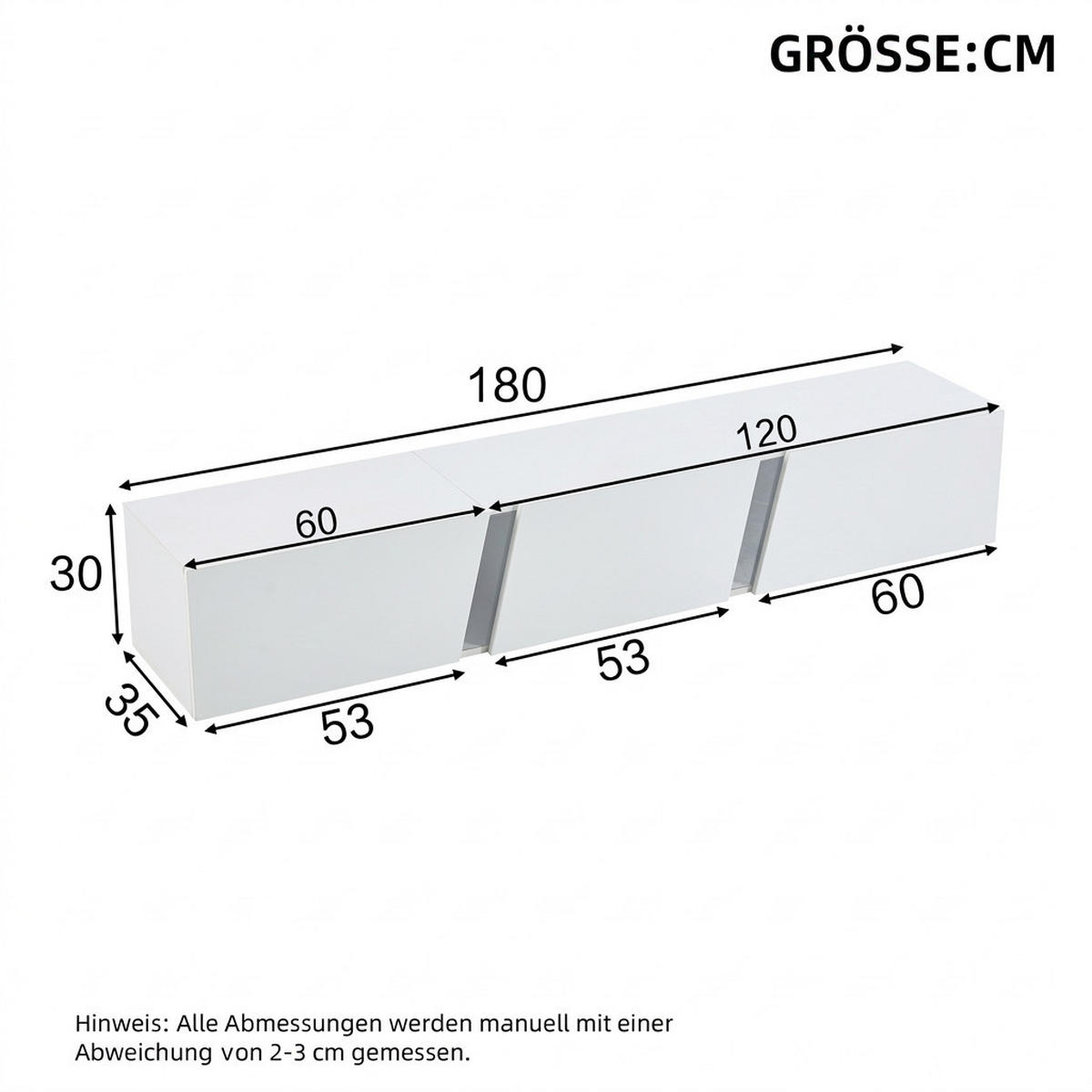 TV-SCHRANK 180/35/30 cm Weiß Hochglanz mit LED und 3 Türen - Weiß, Holzwerkstoff (180/30/35cm) - Oxeza