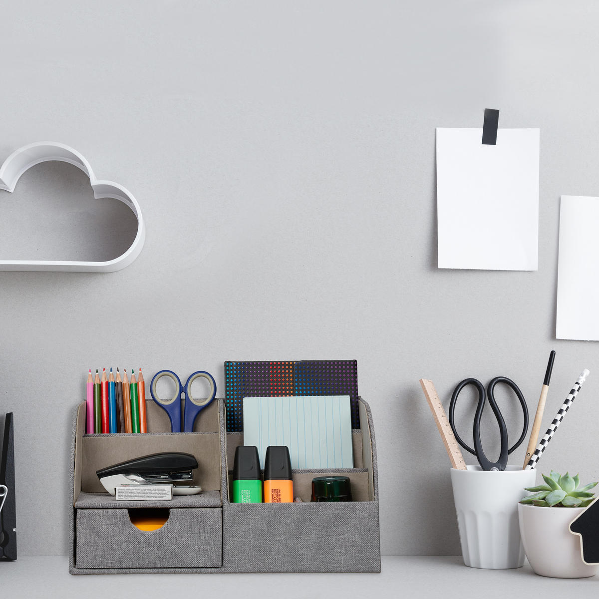 SCHREIBTISCH-ORGANIZER - Grau, Holzwerkstoff/Kunststoff (14.5/28/14.5cm) - Relaxdays