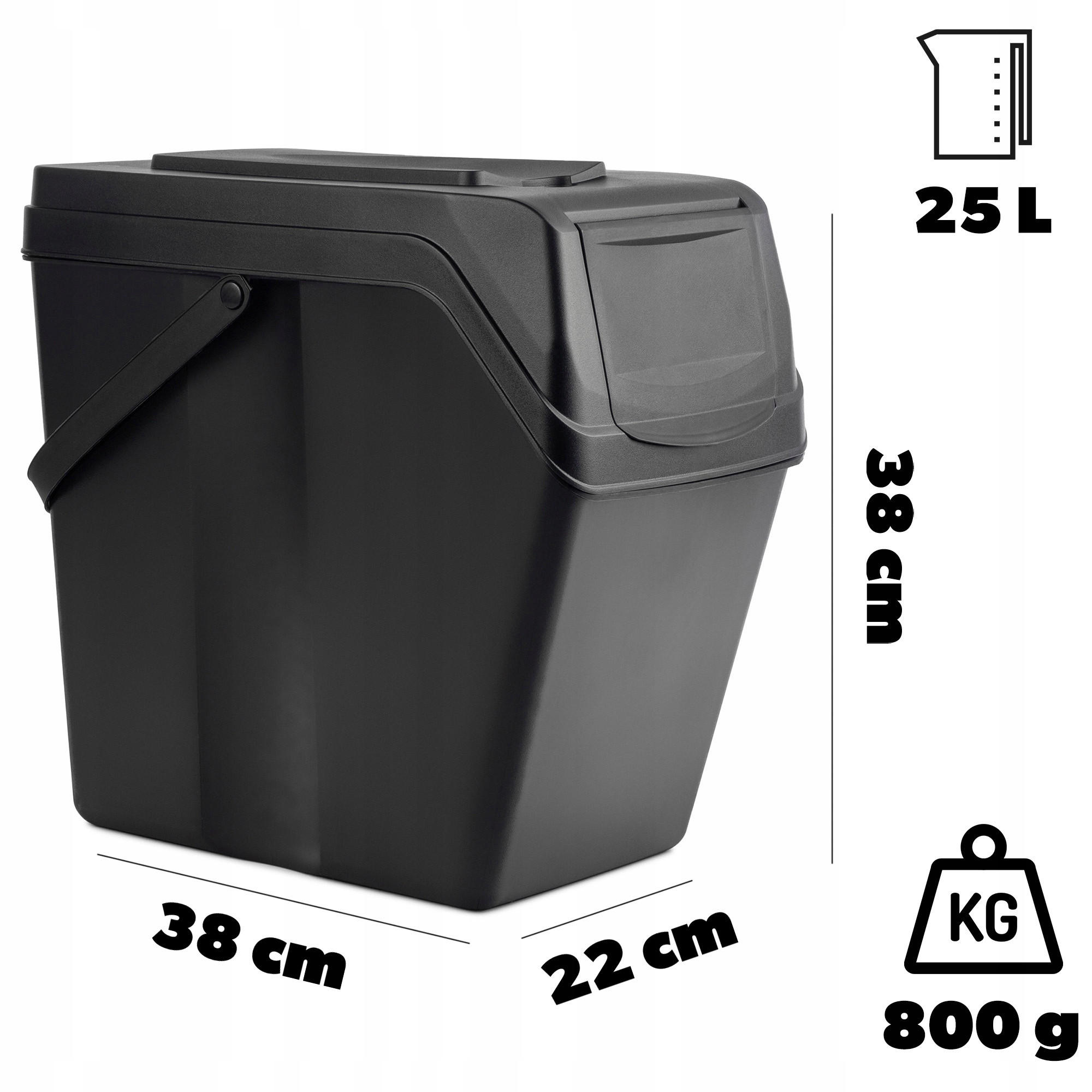 ABFALLBEHÄLTER 4x25 L, schwarz - Schwarz, Kunststoff (22/38cm) - KADAX
