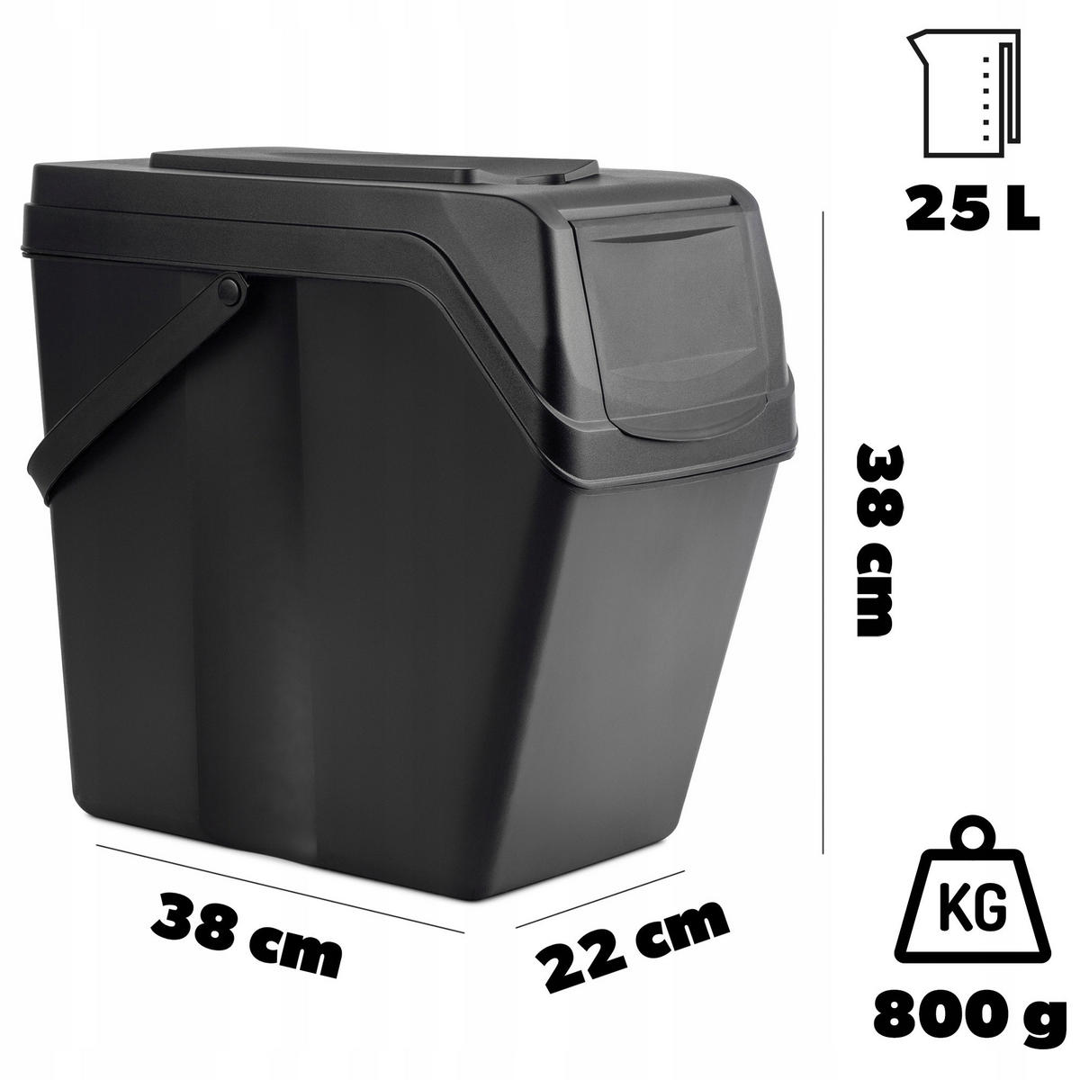 ABFALLBEHÄLTER 4x25 L, schwarz - Schwarz, Kunststoff (22/38cm) - KADAX