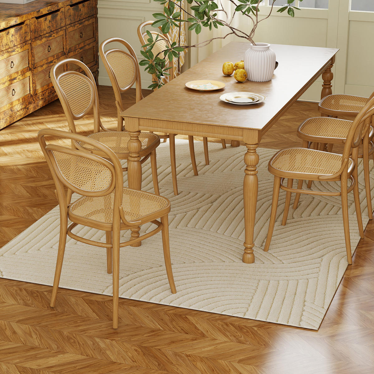 TEPPICH Anti-Rutsch Geometrisch Hochflor Wohnzimmerteppich mit Modern-Design - Creme, Textil (140/200cm) - HOMCOM