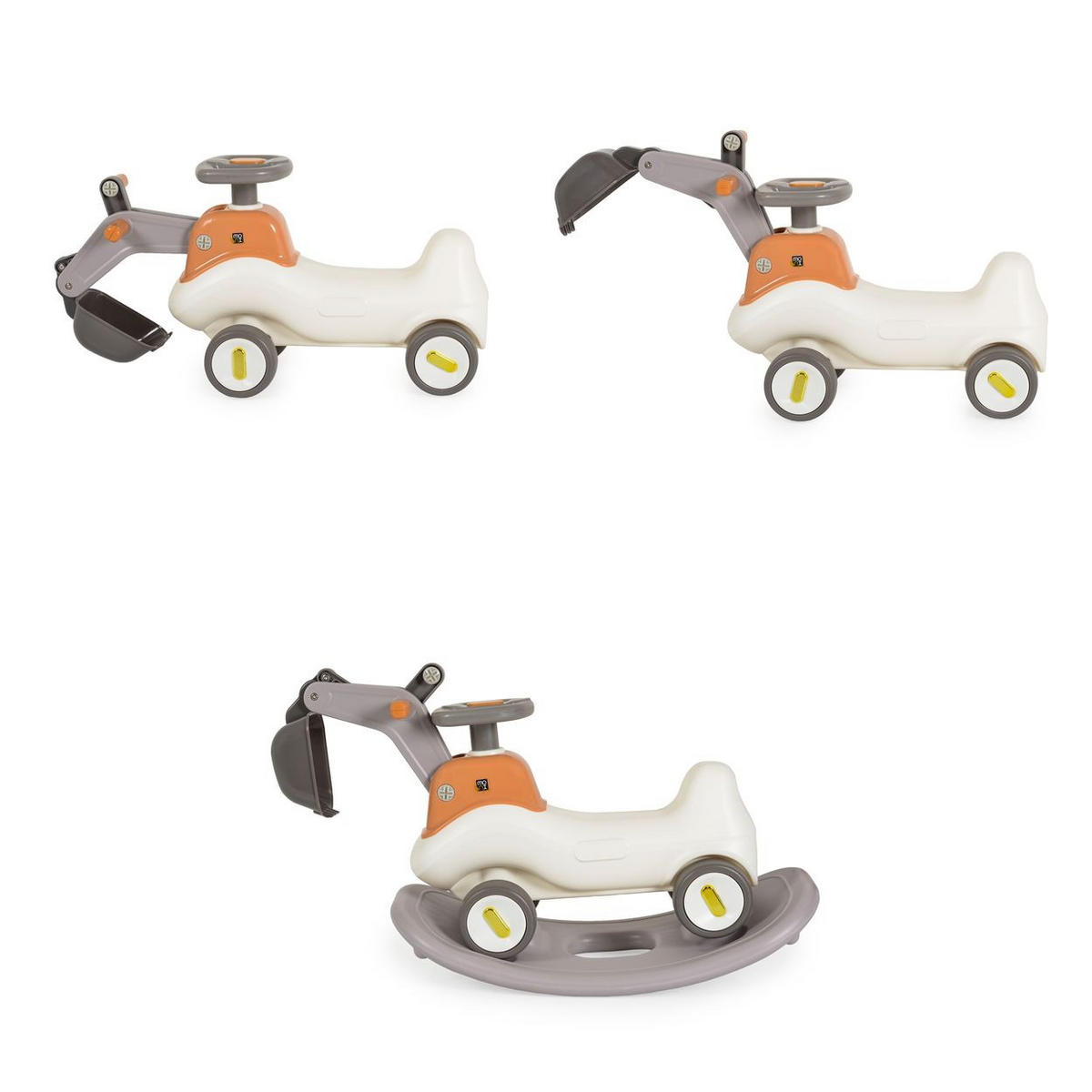 RUTSCHFAHRZEUGE Bumpy 3 in 1 grau Bagger Schaufel Schaukelfunktion Schiebeauto - Grau, Kunststoff (70/30/53cm) - Moni