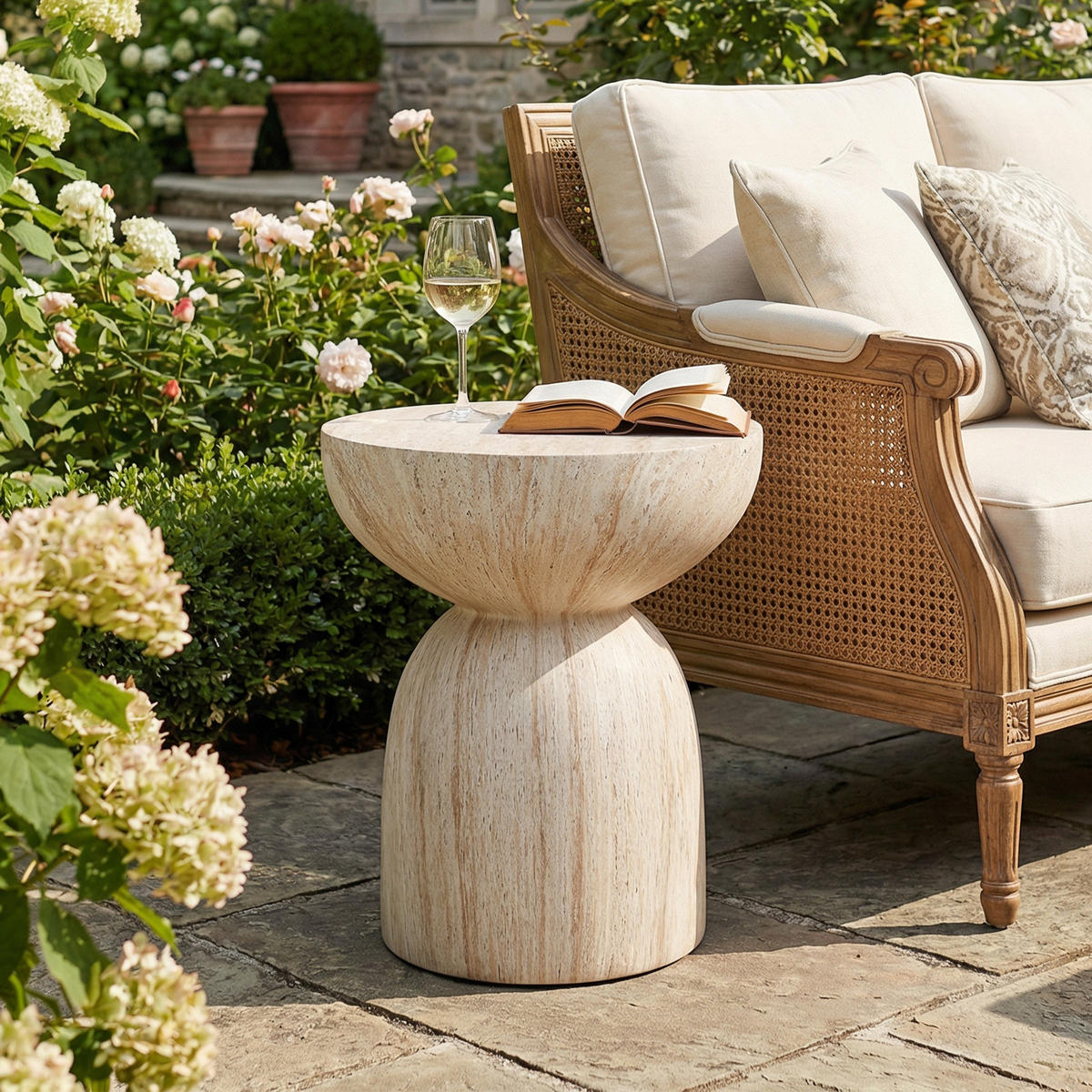 BEISTELLTISCH, Outdoor, MgO, Travertinoptik - Beige, Naturmaterialien (45/45/52.5cm) - FLIEKS