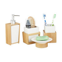 BADEZIMMER Set - Multicolor, Holz/Keramik (14/20/10cm) - Relaxdays