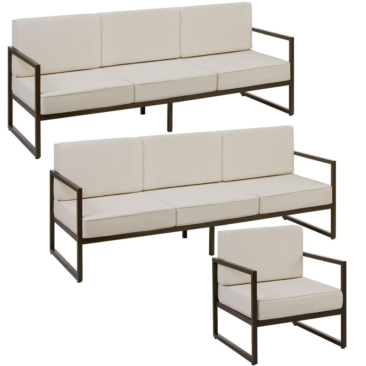 GARTEN-LOUNGESET Comosa,höhenverstellbare Füße,braun/beige - Beige/Braun, Kunststoff - tectake