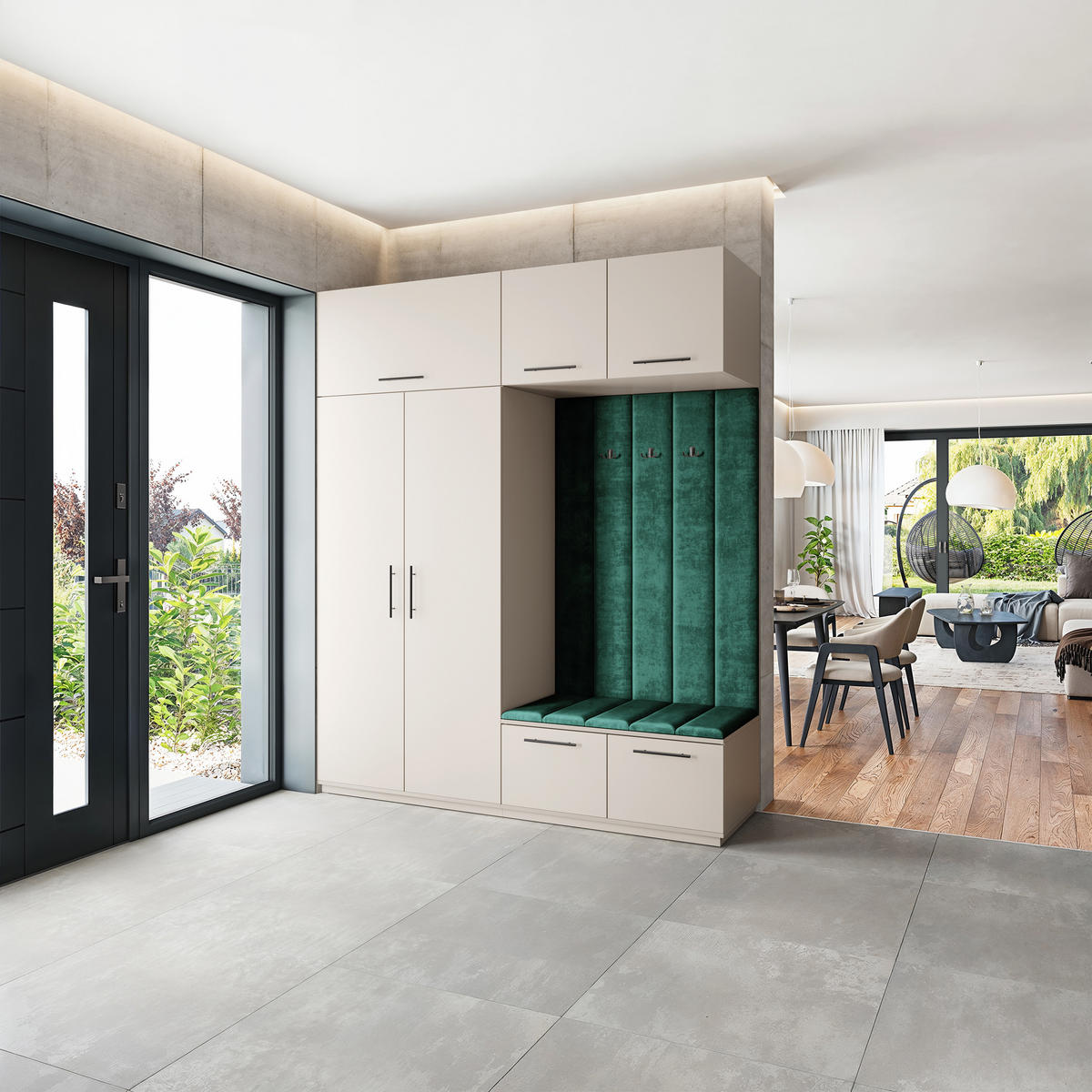 GARDEROBENSCHRANK REMA 200/240/60 cm Modern Garderobe-Set Kaschmir - Kaschmir/Grün, Holzwerkstoff (200/240/60cm) - MASSENO