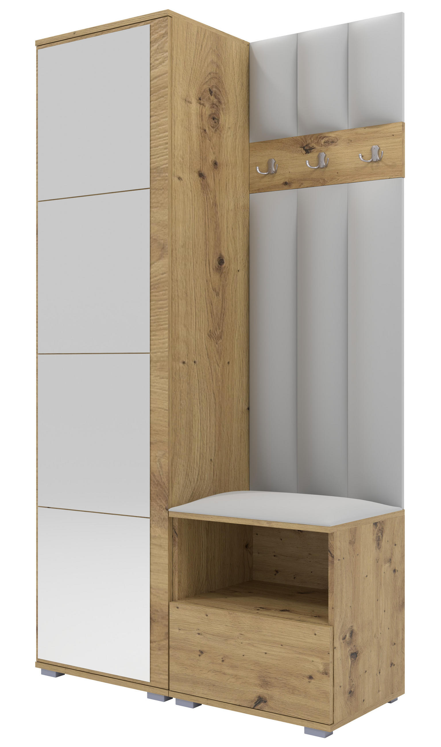 Ravio Gepolstert Eiche Artisan, Hellgrau 100x187x40 cm