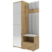 GEPOLSTERT Garderoben-Set Nela I LUX (Spiegel – Farbe Eiche Artisan + Stoff Trinity 32) - Silberfarben/Hellgrau, Holz/Holzwerkstoff (100/187/40cm) - Ravio