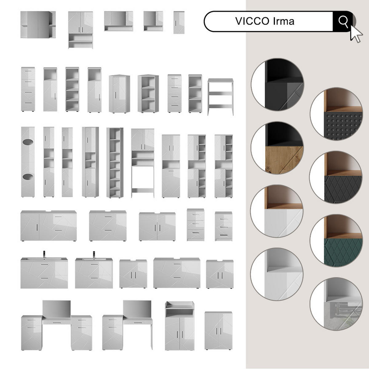 SÚPRAVA KÚPEĽŇOVÉHO NÁBYTKU Irma Biela/biela s vysokým leskom - biela s vysokým leskom, kompozitné drevo (100/57/44.6cm) - Vicco