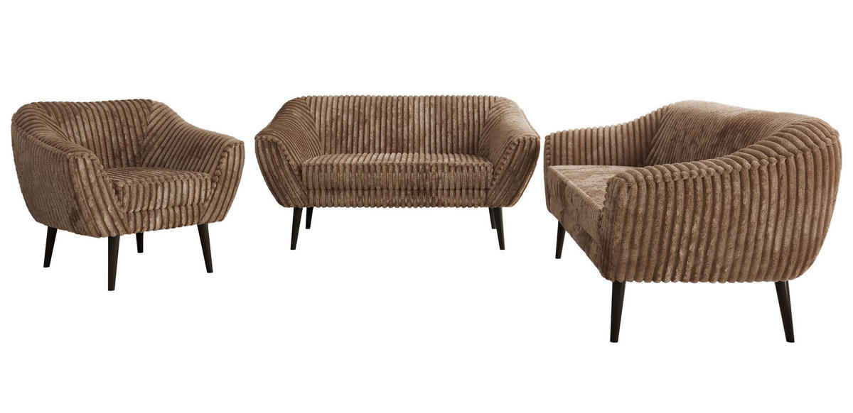 SEDACÍ SOUPRAVA 3+2+1 PIRS - Hnědá Manšestr - Černé nohy - černá/hnědá, kompozitní dřevo/textil (180/75/74cm) - MKS
