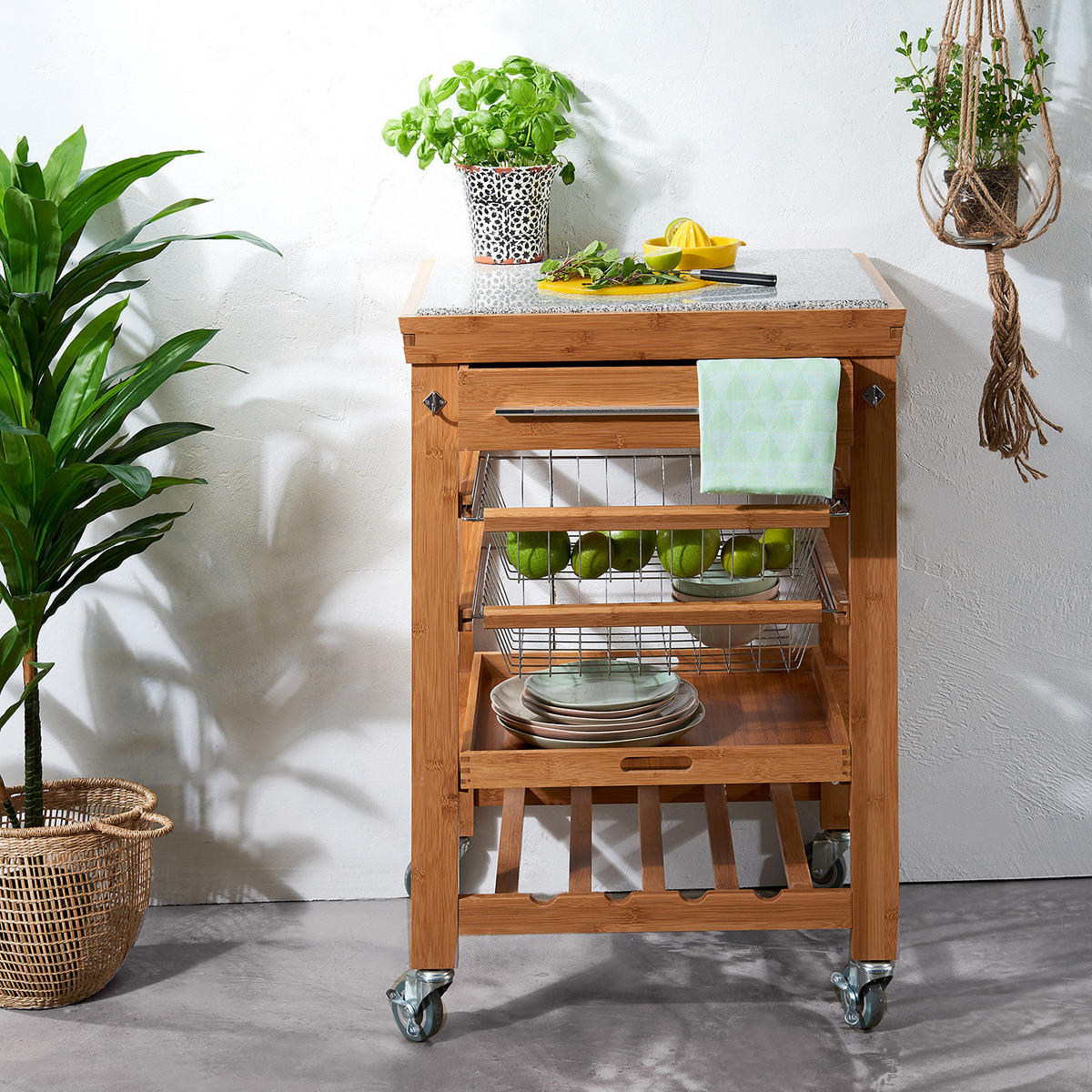 SERVIERWAGEN Rolling Stone - Braun, Holz/Stein (64/92/54cm) - Butlers