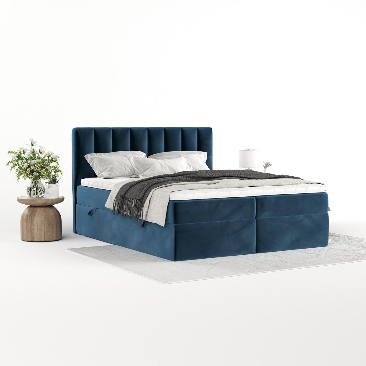 BOXBETT Bari 160/200 cm Dunkelblau im Kronos Stoff - Dunkelblau, Holz/Holzwerkstoff (160/200cm) - AltaBeds