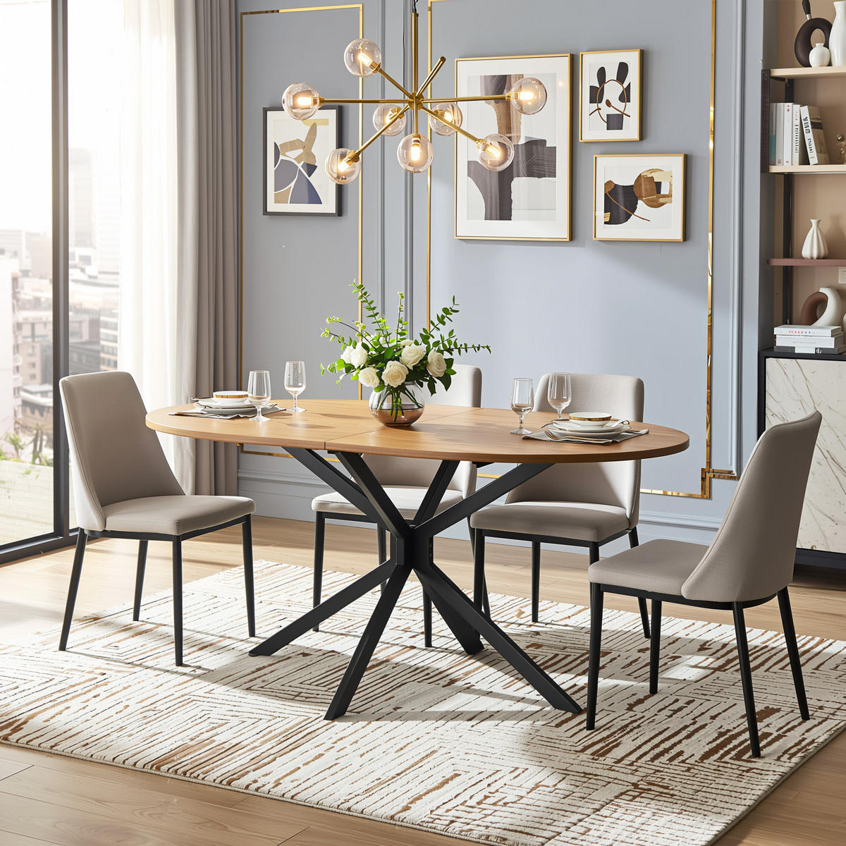 JÍDELNÍ STŮL oválný 120 cm, přírodní a kov, křížová podnož - barva dubu, kompozitní dřevo (80/120/75cm) - Urban Meuble