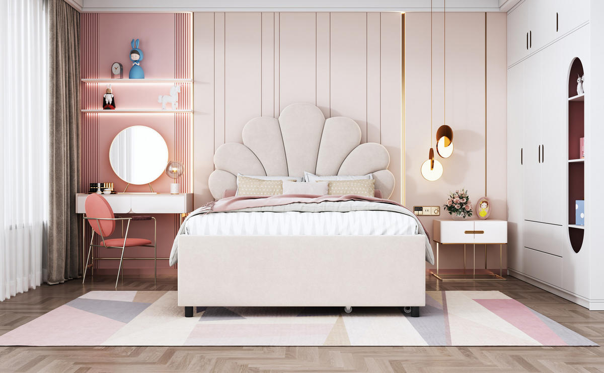 KINDERBETT 90x200 cm Samt beige - Beige, Textil (90/200cm) - LEBENLANG