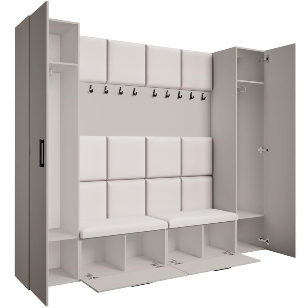 GARDEROBE Margaret XL 242/203/43 mit gepolsterten Paneelen und Schuhschrank - Kaschmir/Beige, Holzwerkstoff/Kunststoff (242/203/43cm) - Beautysofa