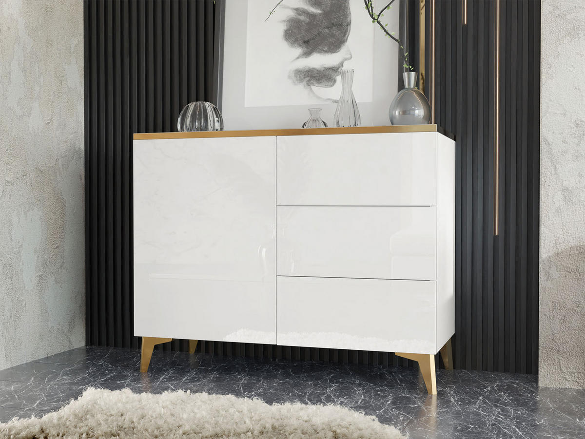 KOMBIKOMMODE Alrik 1D3S - Goldfarben/Weiß, Holzwerkstoff/Kunststoff (100/85/40cm) - MIRJAN24
