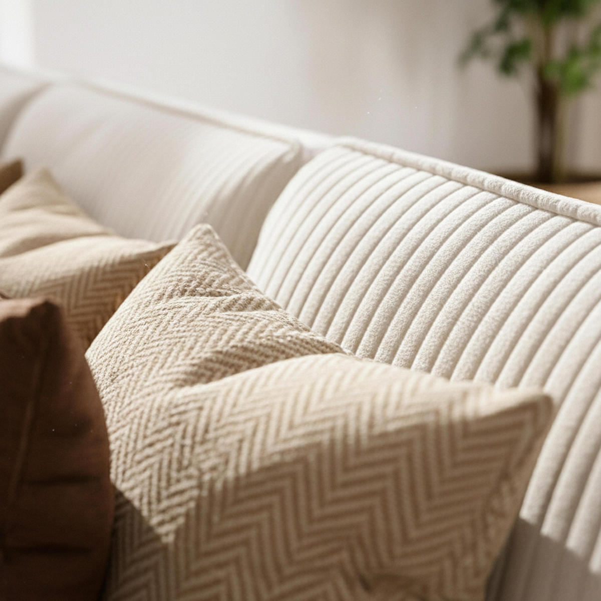 GARTENSOFA mit 4 Sitzplätzen, Ecru - Weiß, Textil (330/70/165cm) - Oviala