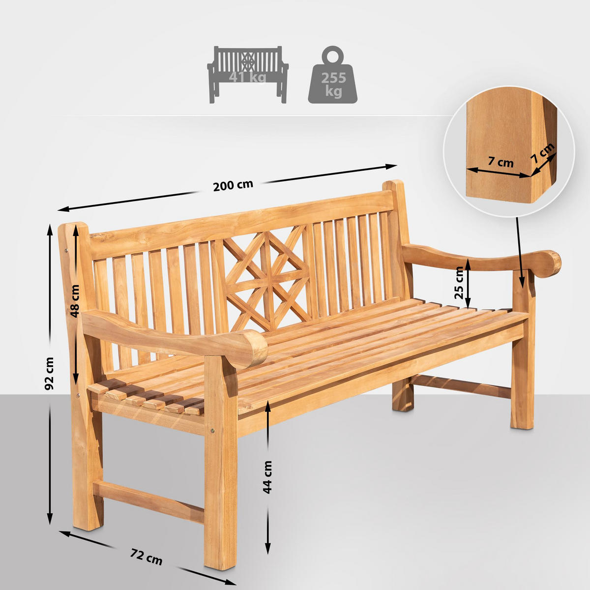 GARTENBANK Teakbank Vuzar Holz Teak Holzbank 200cm - Teakfarben, Holz (200/92/72cm) - DELUKE