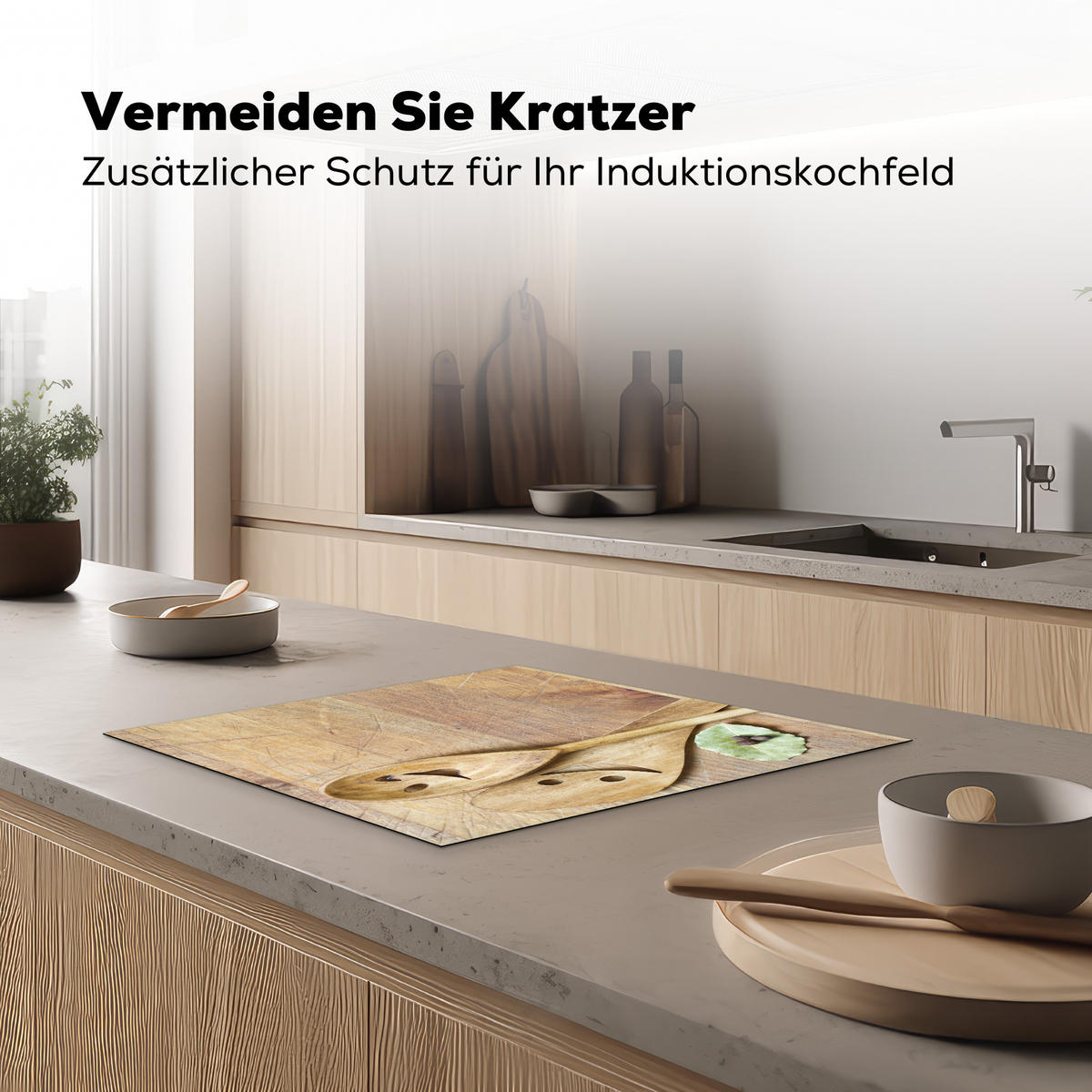 HERDABDECKPLATTE Holz - Löffel - Braun - Smiley 60x52 cm - Hellbraun, Kunststoff (60/0.2/52cm) - MuchoWow