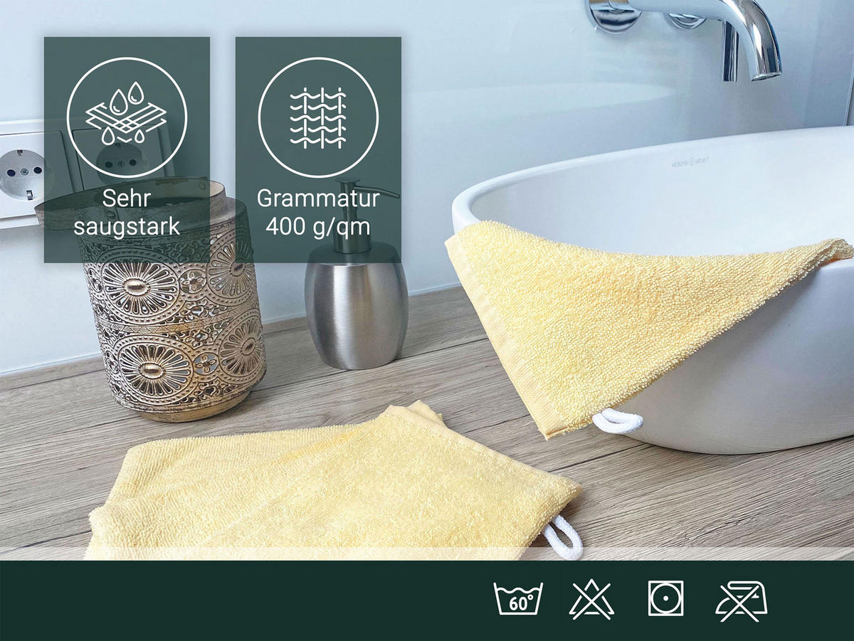 WASCHHANDSCHUH, 10er-Set, 16x21 cm, 100% Baumwolle, Gelb - Gelb, Textil (16/21cm) - Zollner