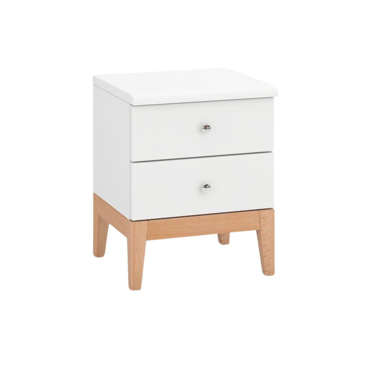 HOLZNACHTTISCH Livia mit silbernen griffen, Weiß/Naturfarben - Silberfarben/Buchefarben, Holz/Buchenholz (40/54/34cm) - Visby