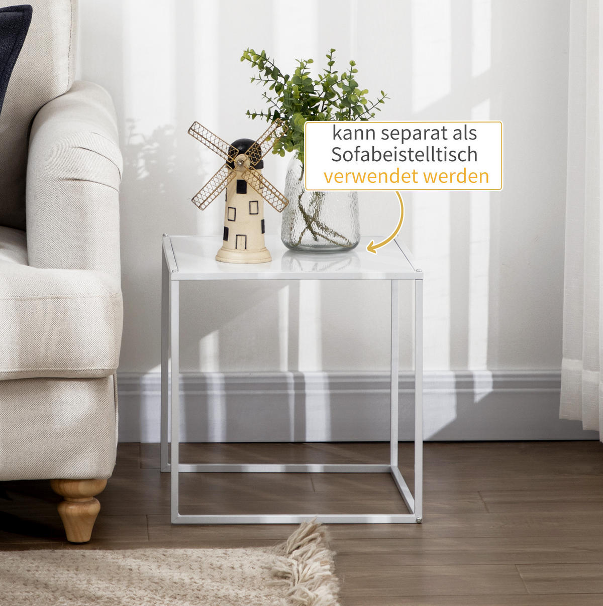 SET klubskih stolića 40/40/40 i 35/35/35 cm bijeli od čelika kvadratni moderni dizajn - bijela, metal (40/40/40cm) - OKWISH