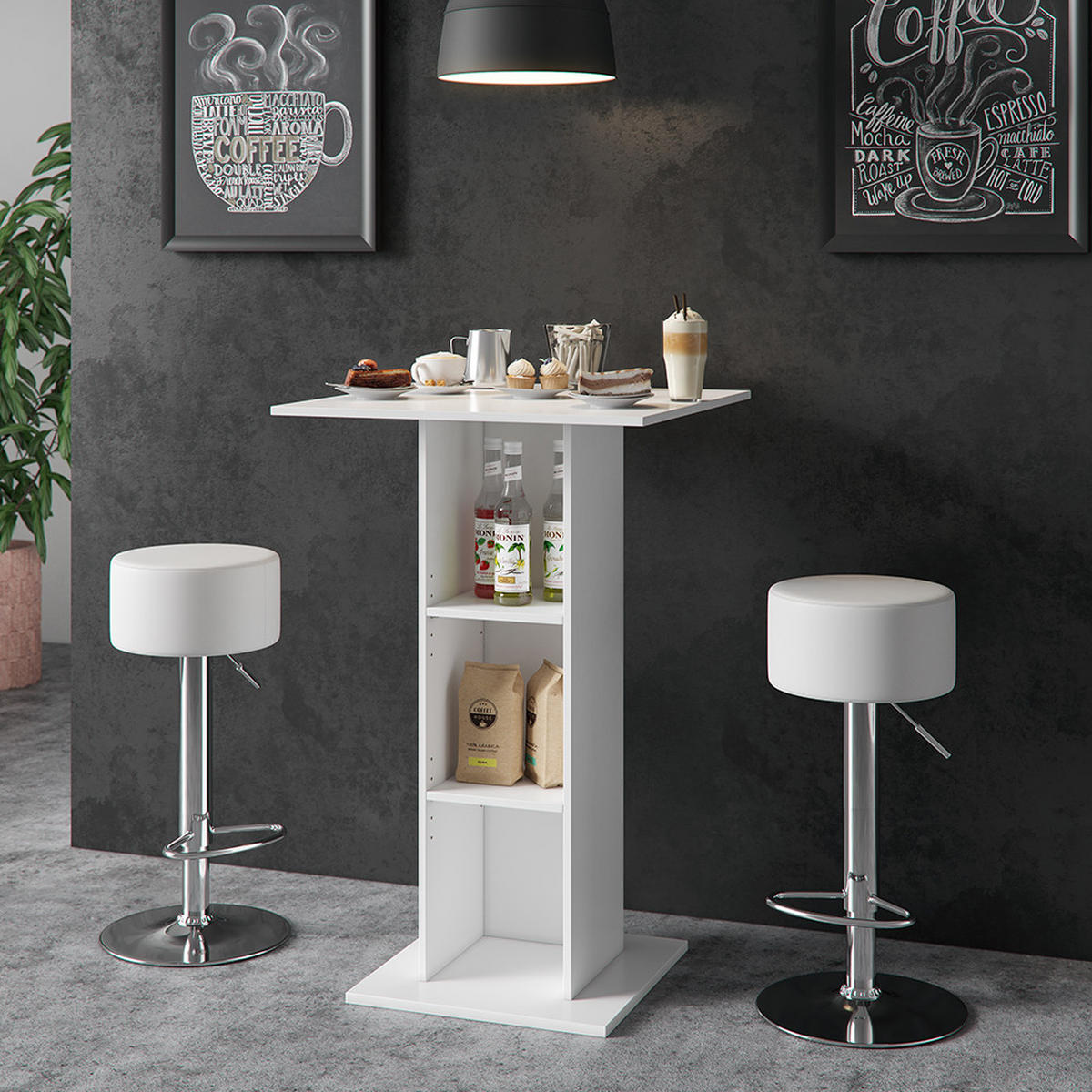 BARTISCH-SET Rodeo Weiß 70 x 70 cm mit 2 Barhockern - Weiß, Holzwerkstoff (70/109/70cm) - Vicco