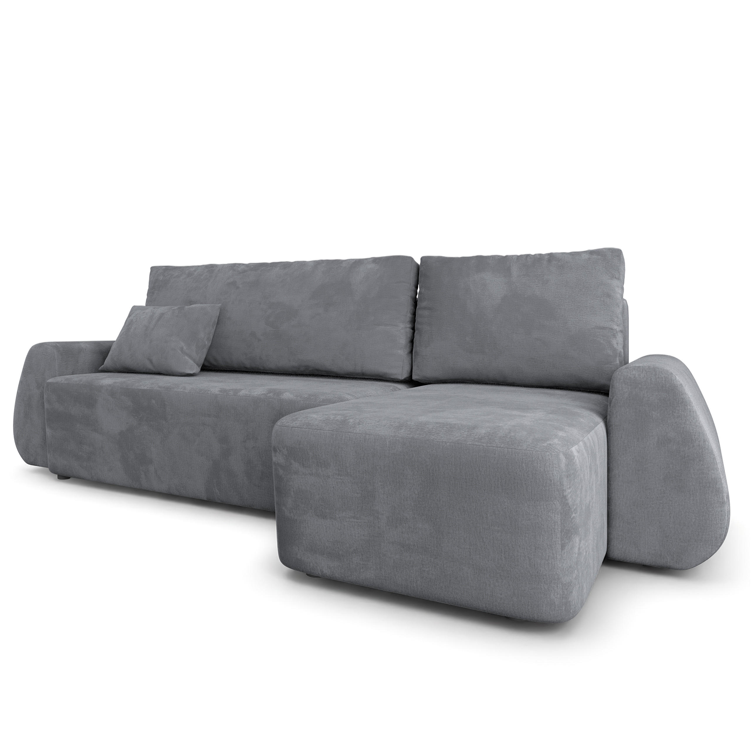 ECKSOFA GALVIS Grau Velours-Stoff mit Schlaffunktion - Grau, Holz (256/156cm) - MASSENO