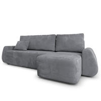 ECKSOFA GALVIS Grau Velours-Stoff mit Schlaffunktion - Grau, Holz (256/156cm) - MASSENO