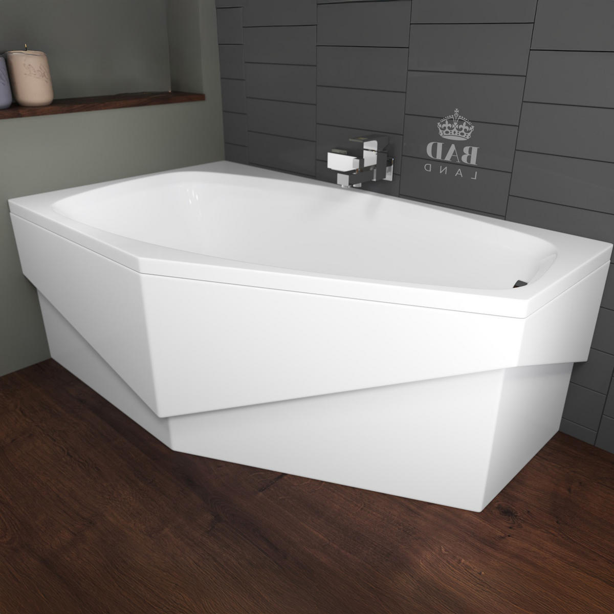 BADEWANNE Eckwanne MARIKA 140/80 Rechts mit Schürze Ablauf Füße - Weiß, Kunststoff (80/53.5/140cm) - bad land