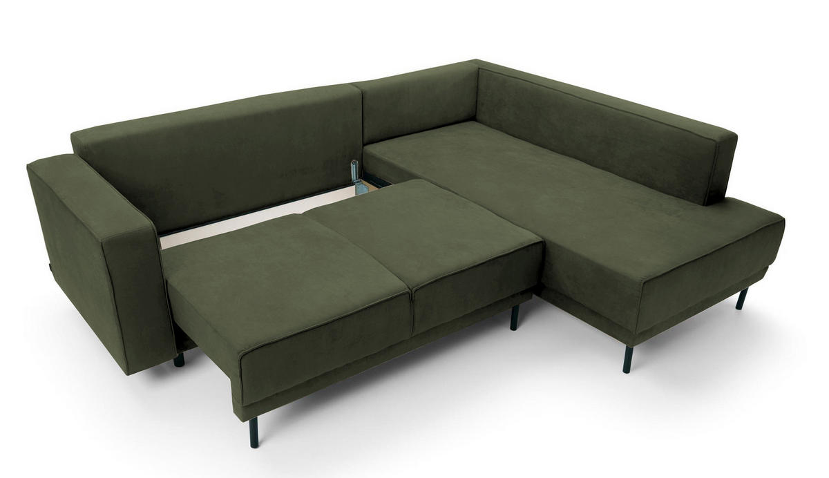 ECKSOFA Rodario Olivgrün Velours - Schwarz/Olivgrün, Textil/Metall (247/187cm) - Selsey