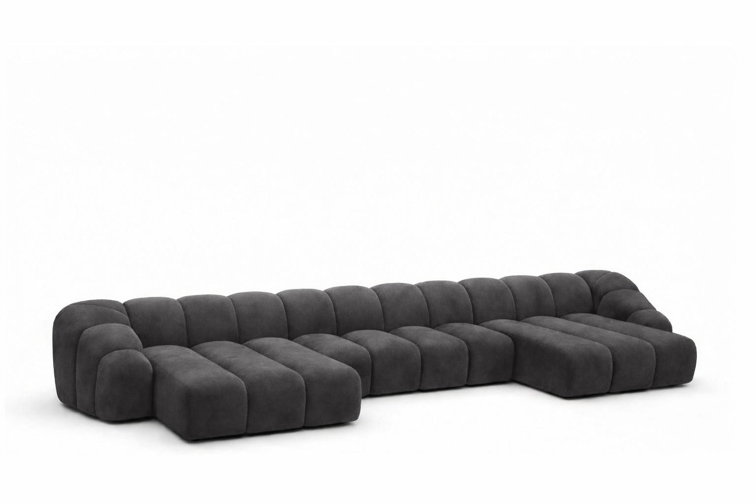 ECKSOFA Modulare U-Form, Veloursstoff Bluvel, Schwarz, CROISSANT U XL - Schwarz, Holz (448/72/190cm) - Kaiser Möbel