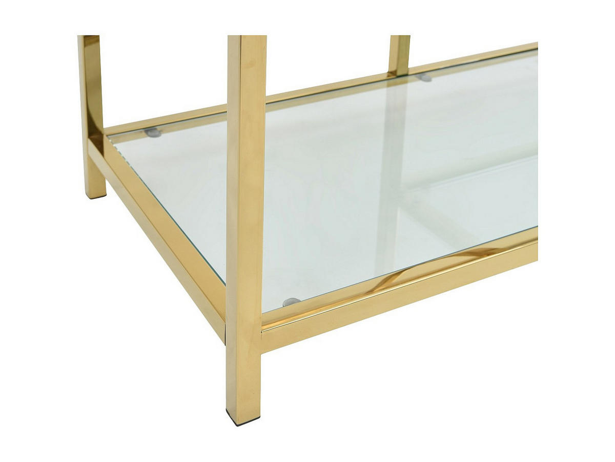 TV-MÖBEL mit 2 Ablagen - Sicherheitsglas & Edelstahl - Transparent & Goldfarben - RIMALI - Transparent, Metall (160/46.5/40cm) - Vente-Unique