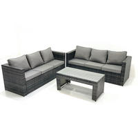 GARTENMÖBEL COUCHTISCH SET mit Sofa Polyrattan Outdoor 6-Sitzer - Dunkelgrau/Grau, Glas/Kunststoff - Fimous