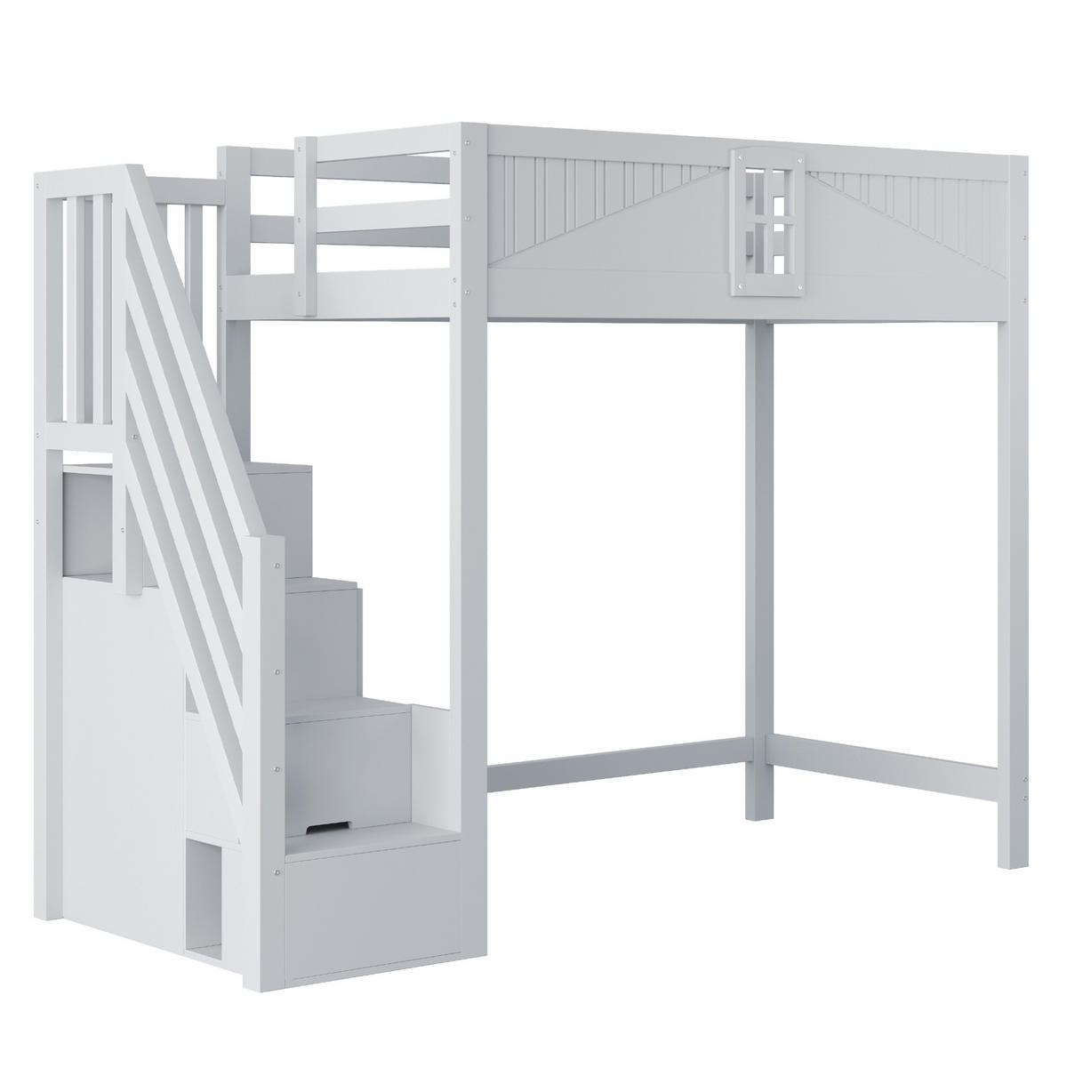 VISOKA postelja 90/200 cm siva z zamenljivo lestvijo in stranskim shranjevanjem iz lesa - siva, leseni material (90/200cm) - OKWISH