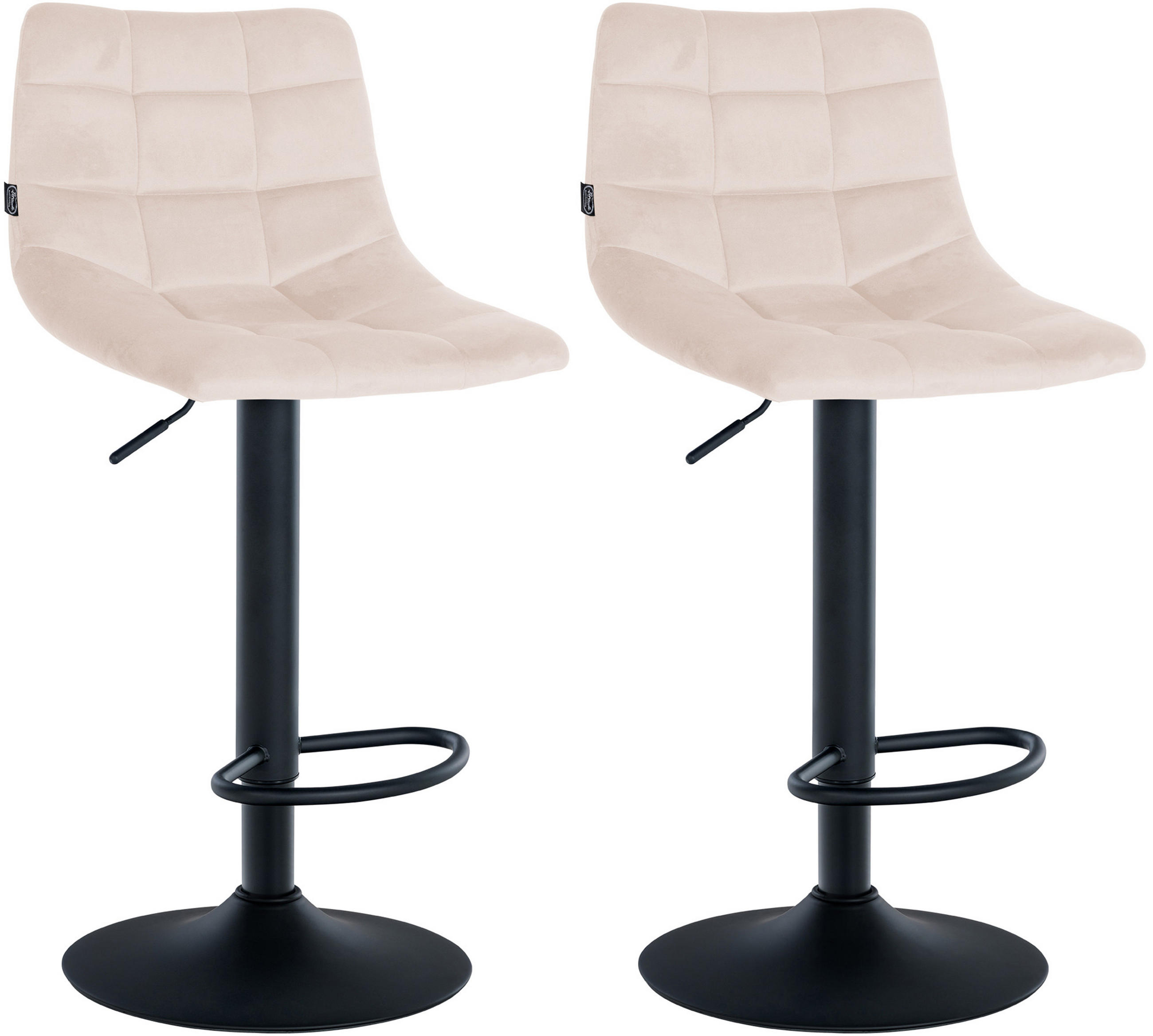 BARHOCKER 2er Set James Samt schwarz beige - Beige/Schwarz, Textil/Metall (43/108.5/46.5cm) - TPFLiving
