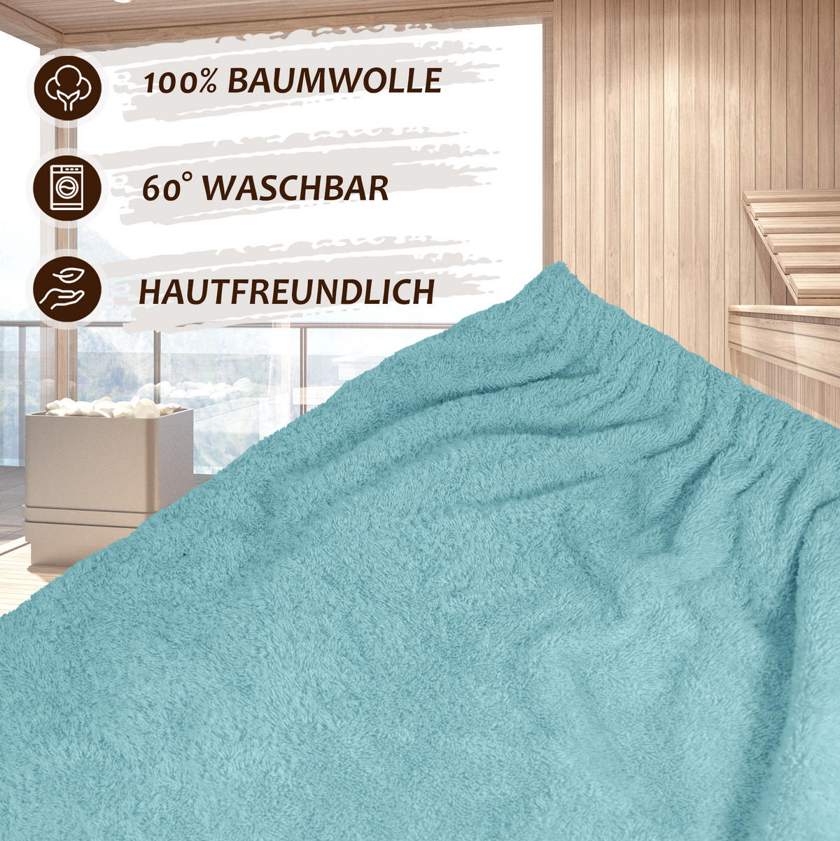 SAUNAKILT Herren Pastellblau, Lima Saunahandtuch mit Klettverschluss - Dunkelblau, Textil (140/55cm) - Lashuma