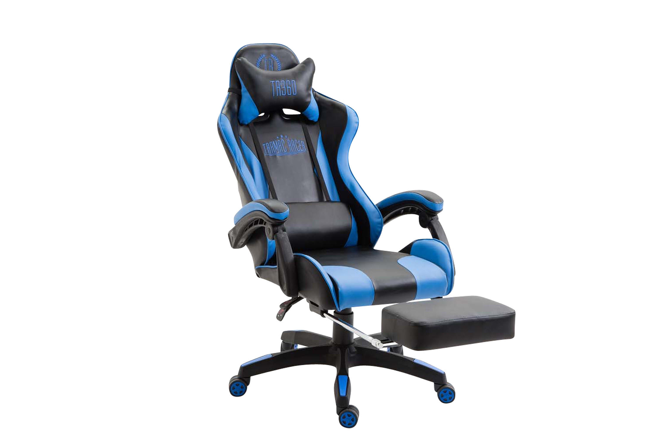 BÜROSTUHL India, Kunstleder Schwarz/Blau - Blau, Kunststoff/Textil (66/131/58cm) - TPFLiving