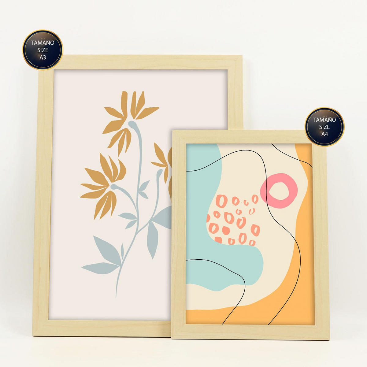 POSTER Set Mit 6 Ethikstile 2 In Blume Zusammenfassung Ästhetische Dekorative Gemälde Für Ihr Wohnzimmer Zuhause A3 & A4 Rahmen Aus Hellem Holz - Beige, Papier (29/3cm) - Nacnic