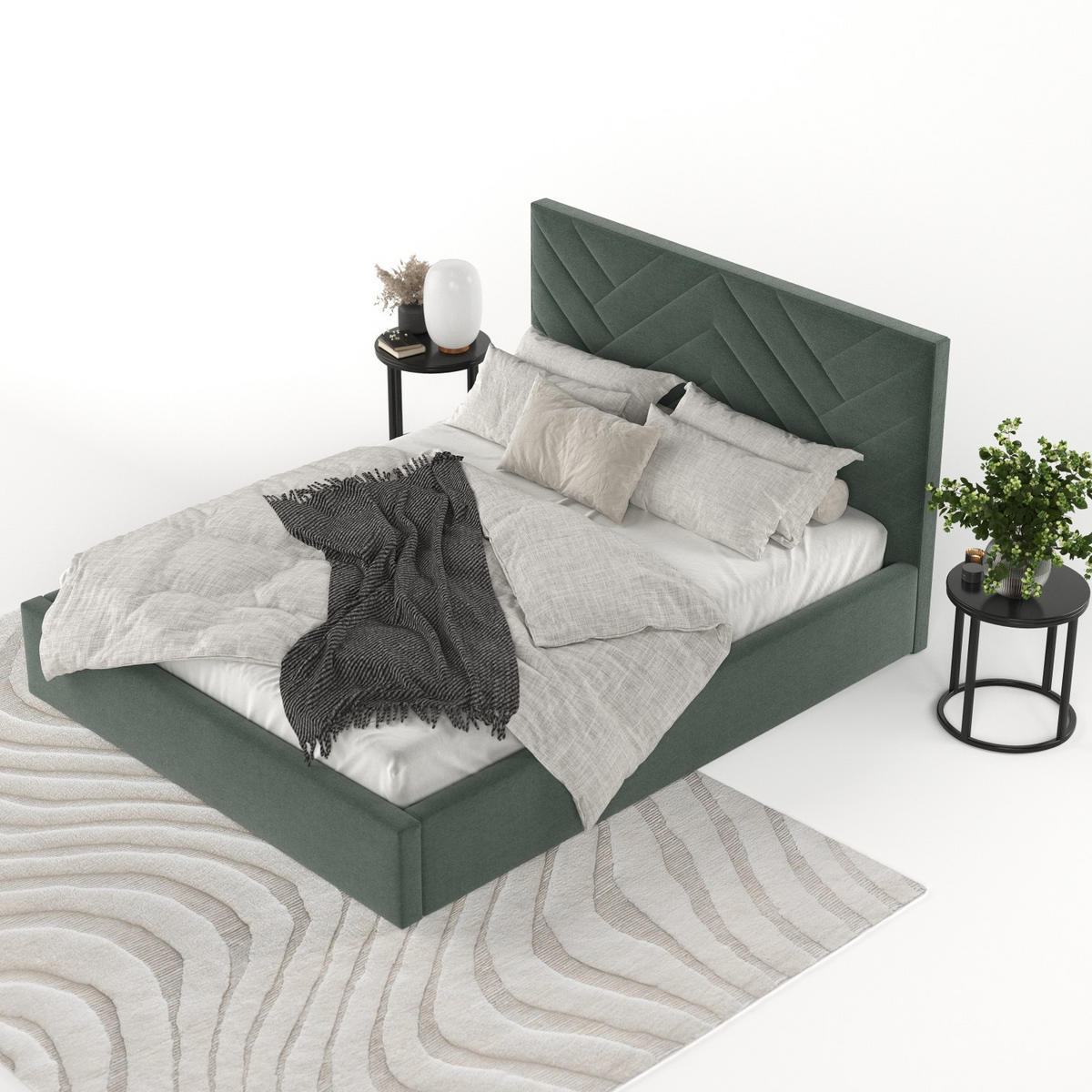 POLSTERBETT Arco 160/200 cm Grün im Asti Stoff - Schwarz/Naturfarben, Holz/Holzwerkstoff (160/200cm) - AltaBeds