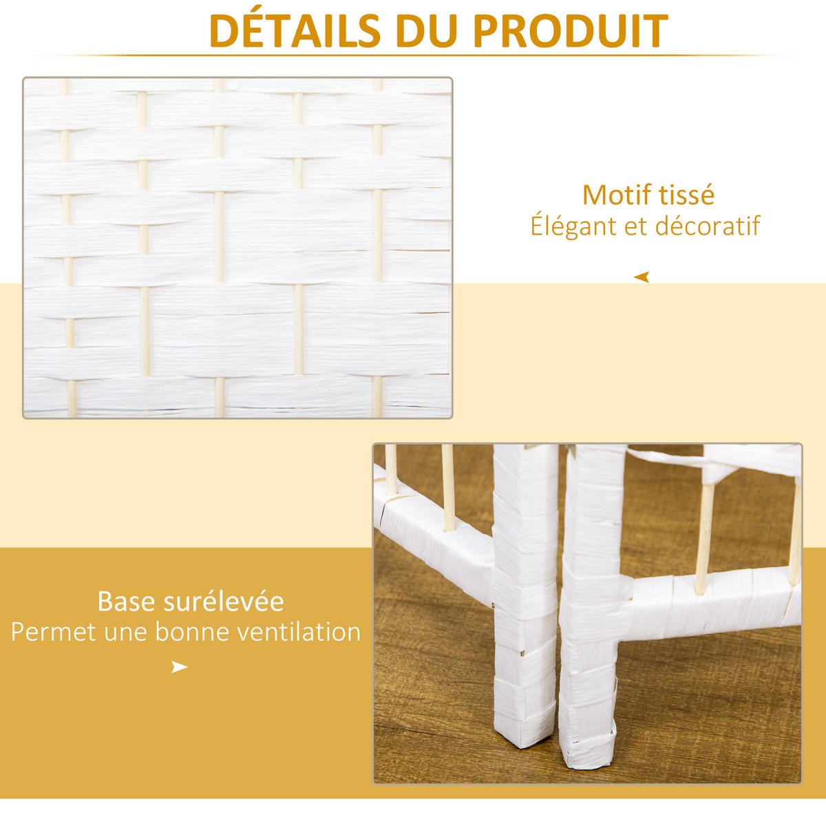PARAVENT DE-14326 4-teilig, 160x170 cm Weiß - Weiß, Holzwerkstoff (160/170/1.5cm) - ComfortXL