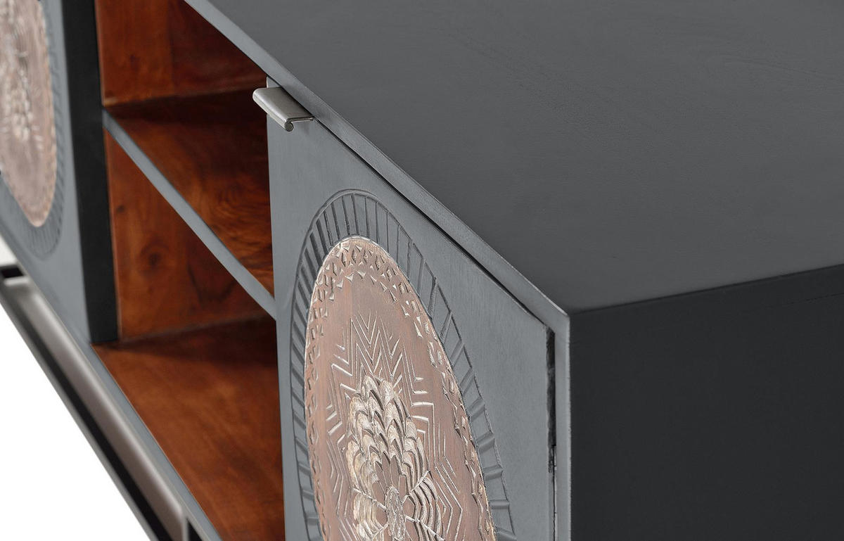 TV-SCHRANK aus Mangoholz mit grauen und braunen Metallbeinen - Grau, Holz (150/56/40cm) - Giner y Colomer