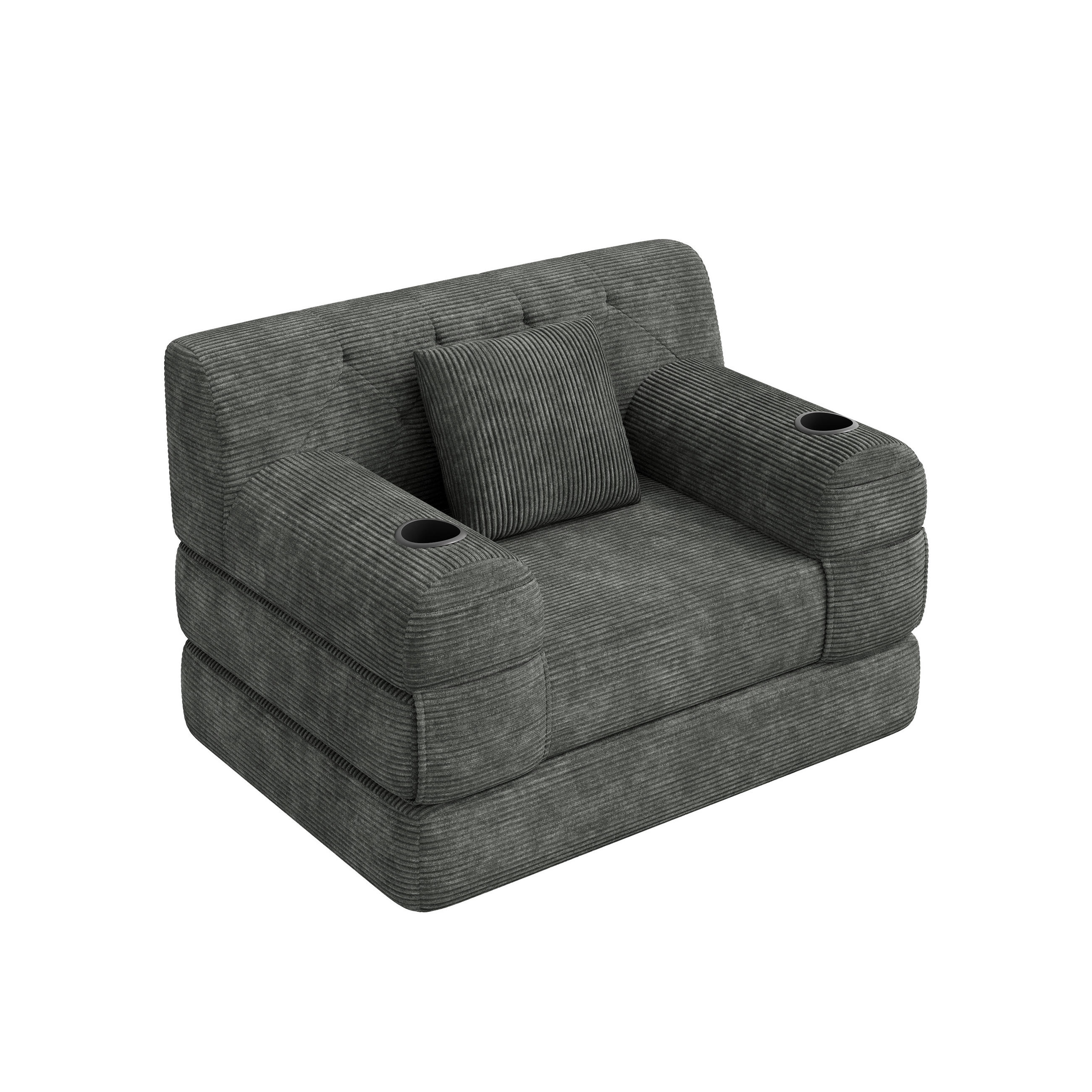 SCHLAFSESSEL Cord komprimiert, DE-42543, Dunkelgrau - Dunkelgrau, Metall (107/81/80cm) - ComfortXL