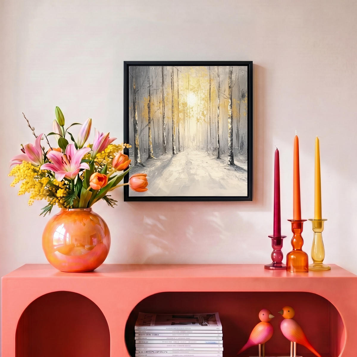 LEINWAND Bilder mit Rahmen - Winter - Abstrakt - Schnee - Natur - Sonne - 20x20 - Grau, Textil (20/20cm) - MuchoWow