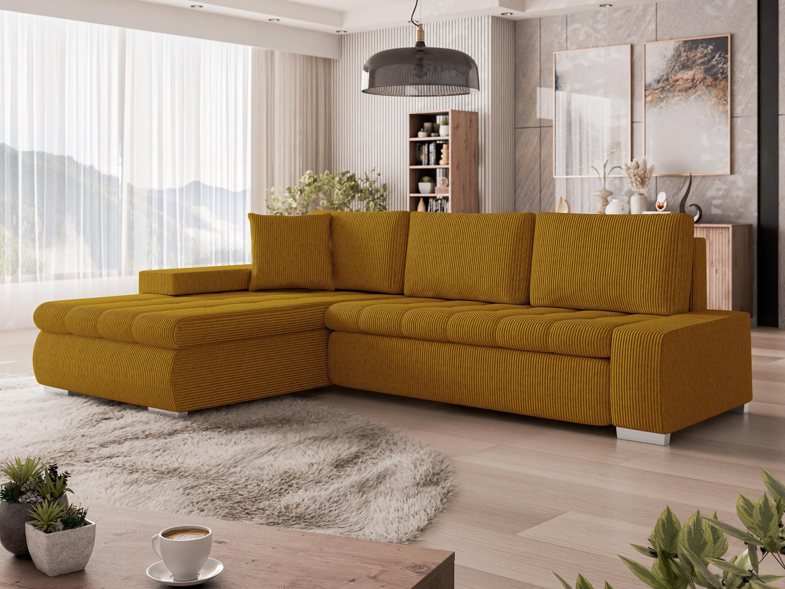 ECKSOFA Orkan Mini Cord - Bronzefarben, Holz/Textil (265/185cm) - MIRJAN24
