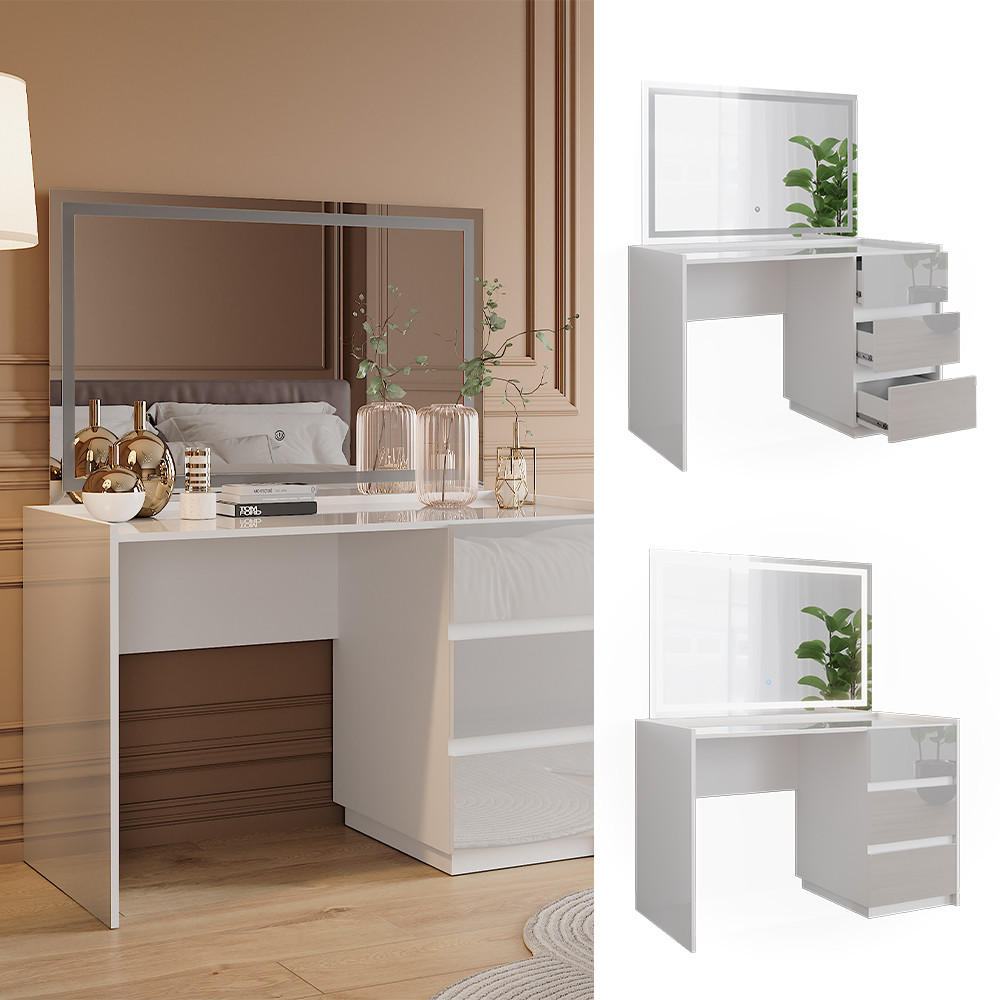 SCHMINKTISCH Marla Weiß Hochglanz 120 cm mit LED-Spiegel - Weiß Hochglanz, Holzwerkstoff (120/78.6/60cm) - Vicco